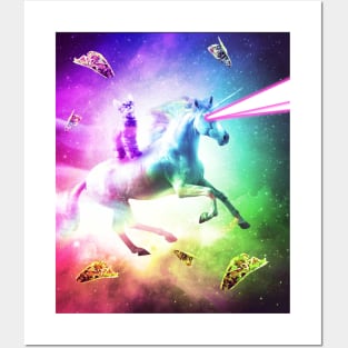 Space Cat Riding Unicorn - Laser, Tacos And Rainbow Posters and Art